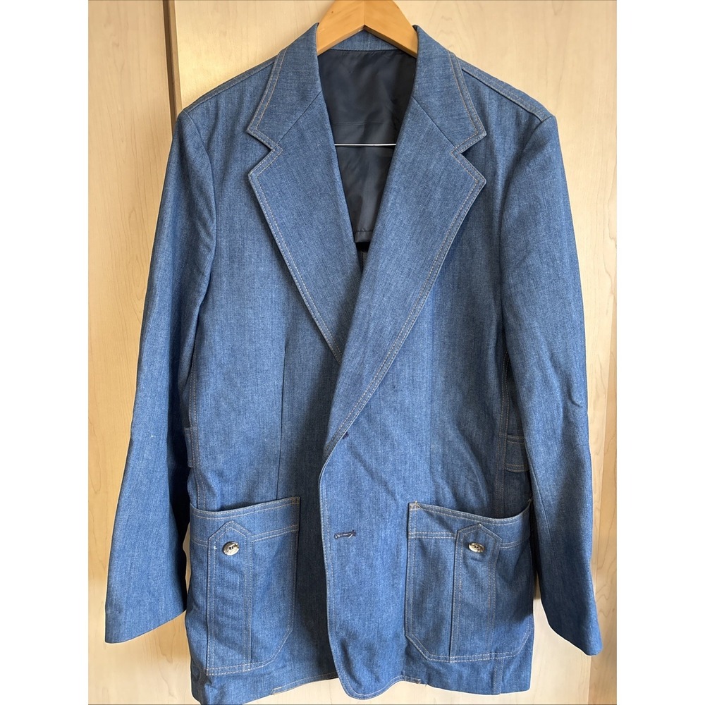 Vintage Lee Set Denim Blazer Mens 44L Vented Western Jacket Made In USA‎ 70s 80s